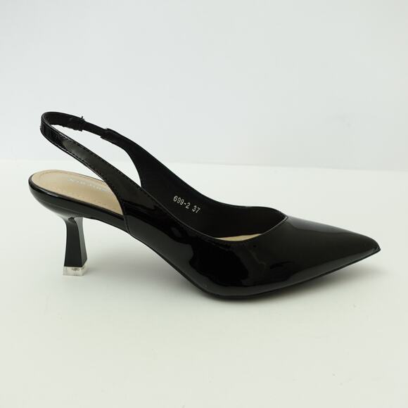 NEW Xin Jing Shoes Pump Slingback Kitten Heel Pointed Toe Leather Black Size 37 - Picture 9 of 9